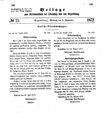 Königlich-bayerisches Kreis-Amtsblatt der Oberpfalz und von Regensburg (Königlich bayerisches Intelligenzblatt für die Oberpfalz und von Regensburg) Mittwoch 4. September 1872