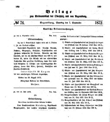 Königlich-bayerisches Kreis-Amtsblatt der Oberpfalz und von Regensburg (Königlich bayerisches Intelligenzblatt für die Oberpfalz und von Regensburg) Samstag 7. September 1872