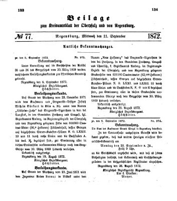 Königlich-bayerisches Kreis-Amtsblatt der Oberpfalz und von Regensburg (Königlich bayerisches Intelligenzblatt für die Oberpfalz und von Regensburg) Mittwoch 11. September 1872