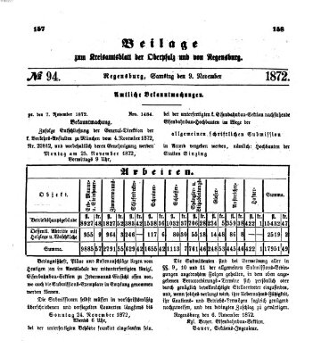 Königlich-bayerisches Kreis-Amtsblatt der Oberpfalz und von Regensburg (Königlich bayerisches Intelligenzblatt für die Oberpfalz und von Regensburg) Samstag 9. November 1872