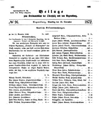 Königlich-bayerisches Kreis-Amtsblatt der Oberpfalz und von Regensburg (Königlich bayerisches Intelligenzblatt für die Oberpfalz und von Regensburg) Samstag 16. November 1872