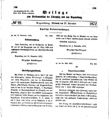 Königlich-bayerisches Kreis-Amtsblatt der Oberpfalz und von Regensburg (Königlich bayerisches Intelligenzblatt für die Oberpfalz und von Regensburg) Mittwoch 27. November 1872