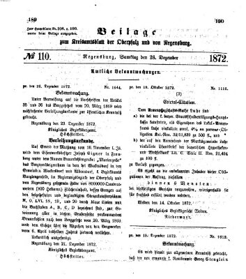 Königlich-bayerisches Kreis-Amtsblatt der Oberpfalz und von Regensburg (Königlich bayerisches Intelligenzblatt für die Oberpfalz und von Regensburg) Samstag 28. Dezember 1872