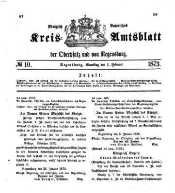 Königlich-bayerisches Kreis-Amtsblatt der Oberpfalz und von Regensburg (Königlich bayerisches Intelligenzblatt für die Oberpfalz und von Regensburg) Samstag 1. Februar 1873