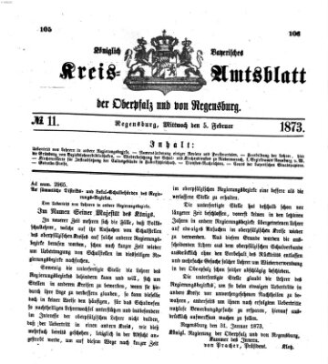 Königlich-bayerisches Kreis-Amtsblatt der Oberpfalz und von Regensburg (Königlich bayerisches Intelligenzblatt für die Oberpfalz und von Regensburg) Mittwoch 5. Februar 1873