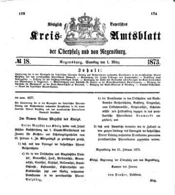 Königlich-bayerisches Kreis-Amtsblatt der Oberpfalz und von Regensburg (Königlich bayerisches Intelligenzblatt für die Oberpfalz und von Regensburg) Samstag 1. März 1873