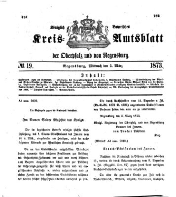 Königlich-bayerisches Kreis-Amtsblatt der Oberpfalz und von Regensburg (Königlich bayerisches Intelligenzblatt für die Oberpfalz und von Regensburg) Mittwoch 5. März 1873