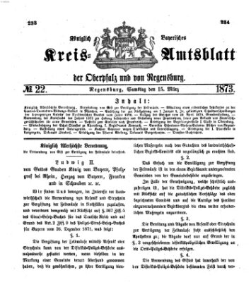 Königlich-bayerisches Kreis-Amtsblatt der Oberpfalz und von Regensburg (Königlich bayerisches Intelligenzblatt für die Oberpfalz und von Regensburg) Samstag 15. März 1873