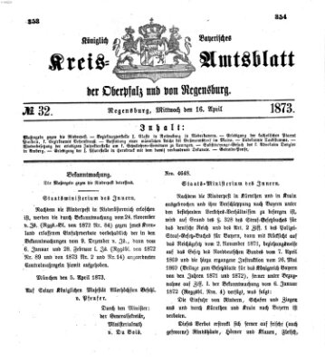 Königlich-bayerisches Kreis-Amtsblatt der Oberpfalz und von Regensburg (Königlich bayerisches Intelligenzblatt für die Oberpfalz und von Regensburg) Mittwoch 16. April 1873