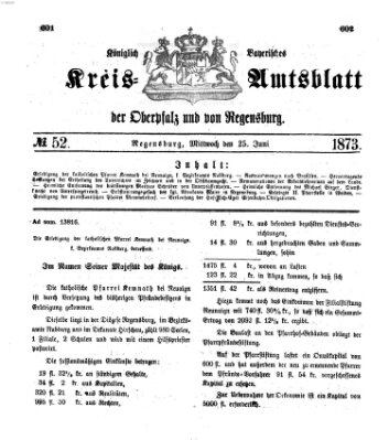 Königlich-bayerisches Kreis-Amtsblatt der Oberpfalz und von Regensburg (Königlich bayerisches Intelligenzblatt für die Oberpfalz und von Regensburg) Mittwoch 25. Juni 1873