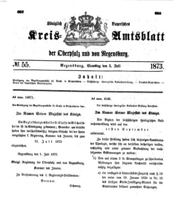 Königlich-bayerisches Kreis-Amtsblatt der Oberpfalz und von Regensburg (Königlich bayerisches Intelligenzblatt für die Oberpfalz und von Regensburg) Samstag 5. Juli 1873