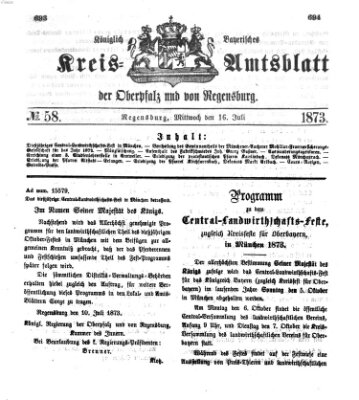 Königlich-bayerisches Kreis-Amtsblatt der Oberpfalz und von Regensburg (Königlich bayerisches Intelligenzblatt für die Oberpfalz und von Regensburg) Mittwoch 16. Juli 1873