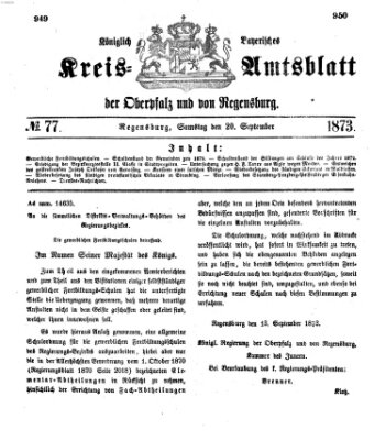 Königlich-bayerisches Kreis-Amtsblatt der Oberpfalz und von Regensburg (Königlich bayerisches Intelligenzblatt für die Oberpfalz und von Regensburg) Samstag 20. September 1873