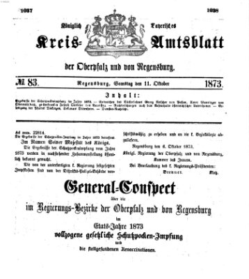 Königlich-bayerisches Kreis-Amtsblatt der Oberpfalz und von Regensburg (Königlich bayerisches Intelligenzblatt für die Oberpfalz und von Regensburg) Samstag 11. Oktober 1873