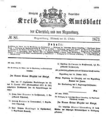 Königlich-bayerisches Kreis-Amtsblatt der Oberpfalz und von Regensburg (Königlich bayerisches Intelligenzblatt für die Oberpfalz und von Regensburg) Mittwoch 22. Oktober 1873