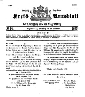 Königlich-bayerisches Kreis-Amtsblatt der Oberpfalz und von Regensburg (Königlich bayerisches Intelligenzblatt für die Oberpfalz und von Regensburg) Mittwoch 19. November 1873