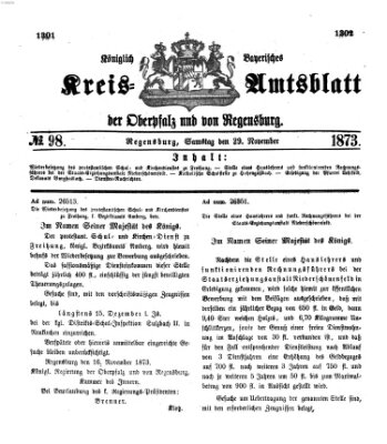 Königlich-bayerisches Kreis-Amtsblatt der Oberpfalz und von Regensburg (Königlich bayerisches Intelligenzblatt für die Oberpfalz und von Regensburg) Samstag 29. November 1873