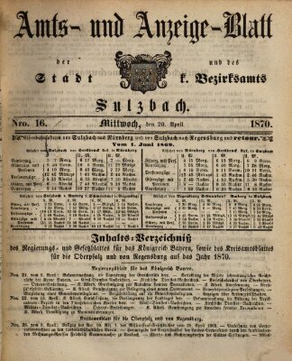 Amts- und Anzeigeblatt der Stadt und des K. Bezirksamts Sulzbach (Sulzbacher Wochenblatt) Mittwoch 20. April 1870