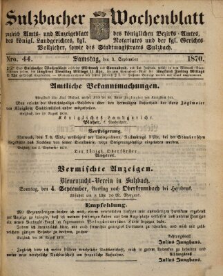 Sulzbacher Wochenblatt Samstag 3. September 1870