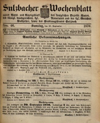 Sulzbacher Wochenblatt Samstag 10. September 1870