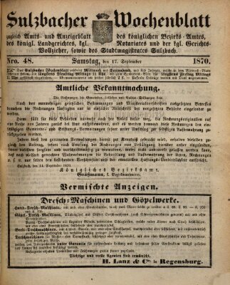 Sulzbacher Wochenblatt Samstag 17. September 1870