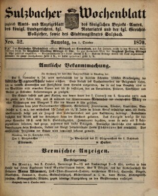 Sulzbacher Wochenblatt Samstag 1. Oktober 1870