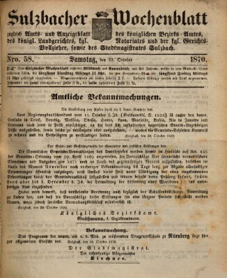 Sulzbacher Wochenblatt Samstag 22. Oktober 1870