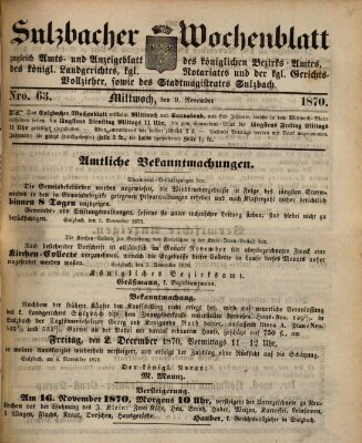 Sulzbacher Wochenblatt Mittwoch 9. November 1870