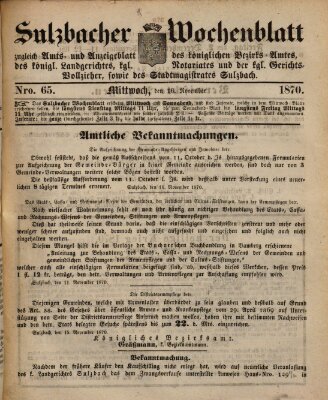 Sulzbacher Wochenblatt Mittwoch 16. November 1870