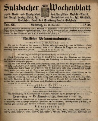 Sulzbacher Wochenblatt Samstag 19. November 1870