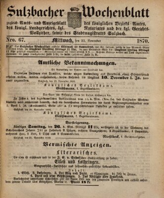 Sulzbacher Wochenblatt Mittwoch 23. November 1870