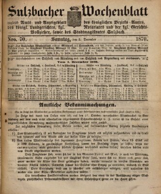 Sulzbacher Wochenblatt Samstag 3. Dezember 1870