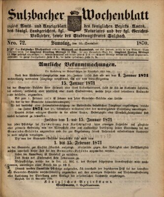 Sulzbacher Wochenblatt Samstag 10. Dezember 1870