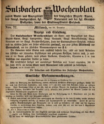 Sulzbacher Wochenblatt Mittwoch 28. Dezember 1870