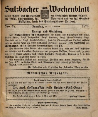 Sulzbacher Wochenblatt Samstag 31. Dezember 1870