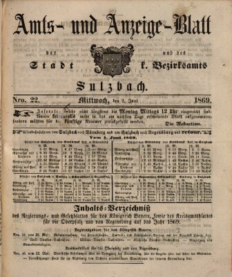 Amts- und Anzeigeblatt der Stadt und des K. Bezirksamts Sulzbach (Sulzbacher Wochenblatt) Mittwoch 2. Juni 1869