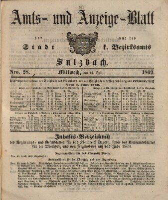 Amts- und Anzeigeblatt der Stadt und des K. Bezirksamts Sulzbach (Sulzbacher Wochenblatt) Mittwoch 14. Juli 1869