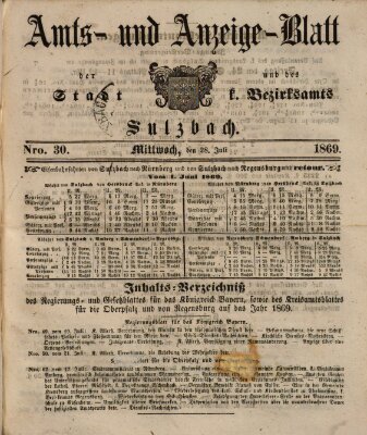 Amts- und Anzeigeblatt der Stadt und des K. Bezirksamts Sulzbach (Sulzbacher Wochenblatt) Mittwoch 28. Juli 1869