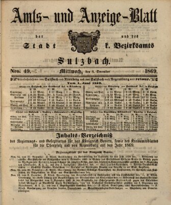 Amts- und Anzeigeblatt der Stadt und des K. Bezirksamts Sulzbach (Sulzbacher Wochenblatt) Mittwoch 8. Dezember 1869