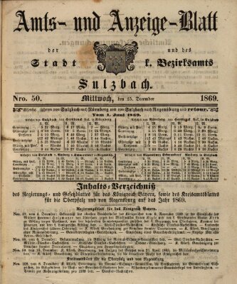 Amts- und Anzeigeblatt der Stadt und des K. Bezirksamts Sulzbach (Sulzbacher Wochenblatt) Mittwoch 15. Dezember 1869