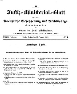 Justiz-Ministerialblatt für die preußische Gesetzgebung und Rechtspflege Freitag 23. Januar 1874