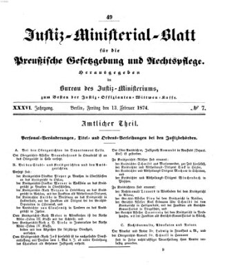 Justiz-Ministerialblatt für die preußische Gesetzgebung und Rechtspflege Freitag 13. Februar 1874