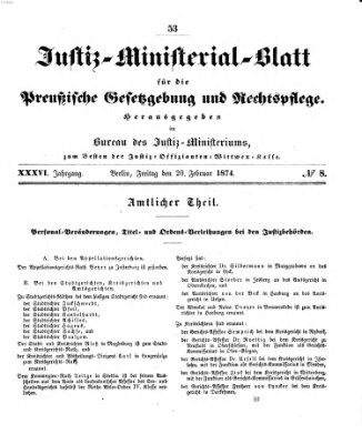 Justiz-Ministerialblatt für die preußische Gesetzgebung und Rechtspflege Freitag 20. Februar 1874