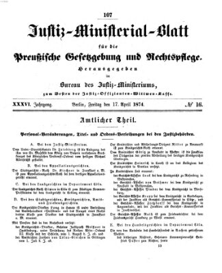 Justiz-Ministerialblatt für die preußische Gesetzgebung und Rechtspflege Freitag 17. April 1874