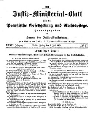 Justiz-Ministerialblatt für die preußische Gesetzgebung und Rechtspflege Freitag 3. Juli 1874