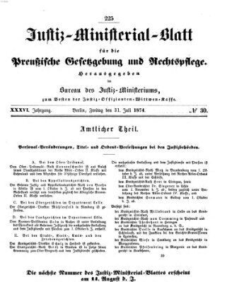 Justiz-Ministerialblatt für die preußische Gesetzgebung und Rechtspflege Freitag 31. Juli 1874