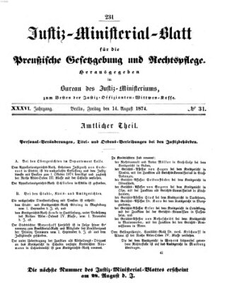 Justiz-Ministerialblatt für die preußische Gesetzgebung und Rechtspflege Freitag 14. August 1874