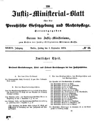 Justiz-Ministerialblatt für die preußische Gesetzgebung und Rechtspflege Freitag 4. September 1874