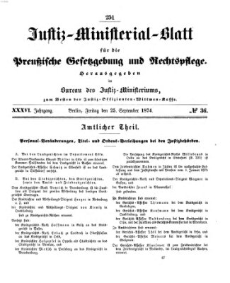 Justiz-Ministerialblatt für die preußische Gesetzgebung und Rechtspflege Freitag 25. September 1874