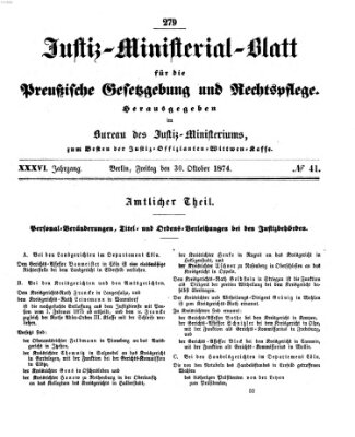 Justiz-Ministerialblatt für die preußische Gesetzgebung und Rechtspflege Freitag 30. Oktober 1874